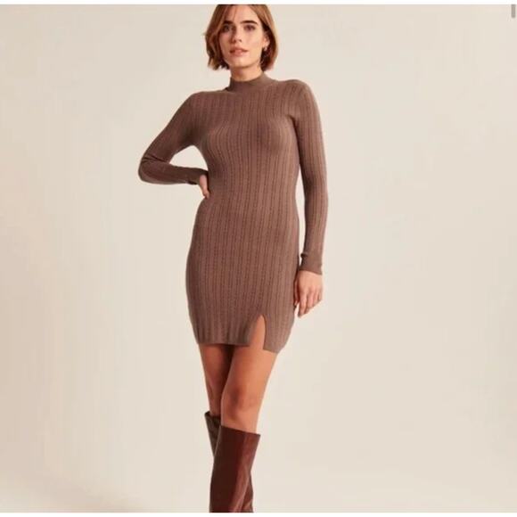 ABERCROMBIE & FITCH Mock Neck Cable Knit Sweater Dress Mauve Purple Sz XL {3T37}